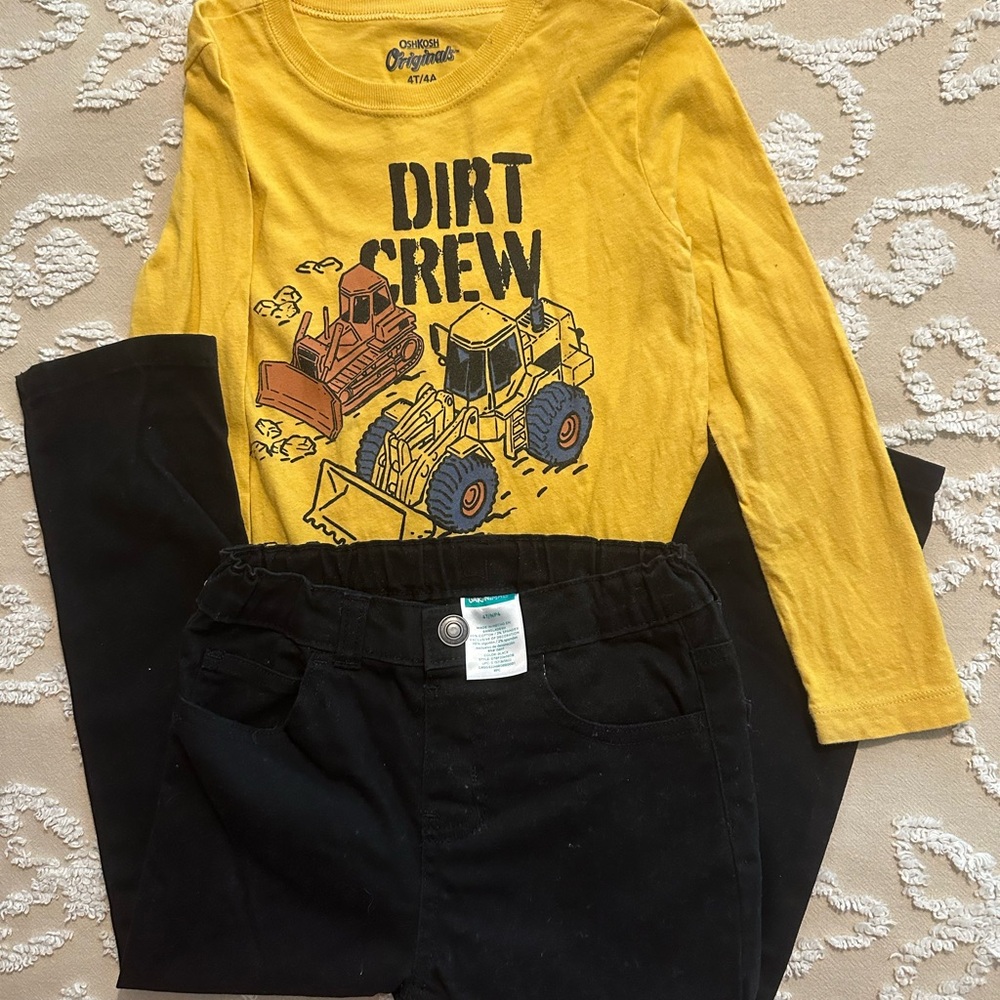 OshKosh B'gosh Yellow 'Dirt Crew' Long Sleeve Tee with Construction Graphic
